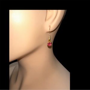 Faux Light Pink Gemstone Wire hook Earrings in Gold Tone